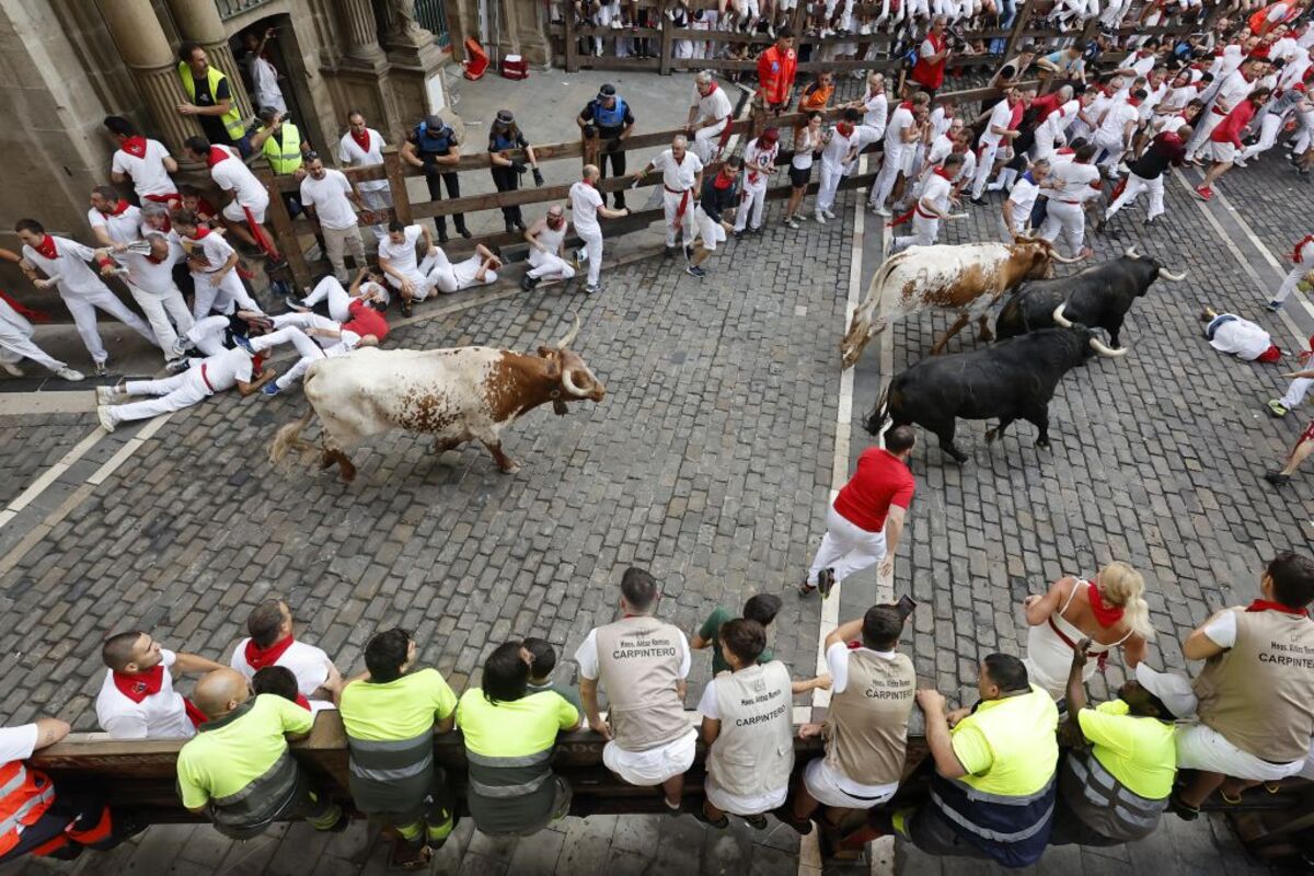 Los toros de Domingo Hernández en el quinto encierro de los Sanfermines  / VILLAR LÓPEZ