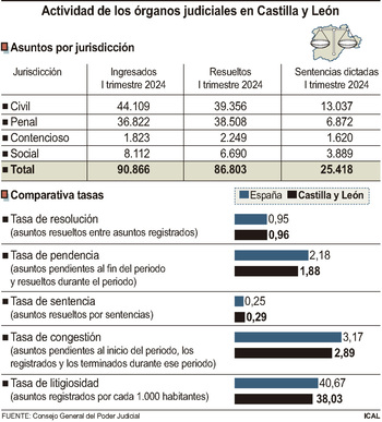 Los asuntos ingresados por los tribunales crecen un 43,8%